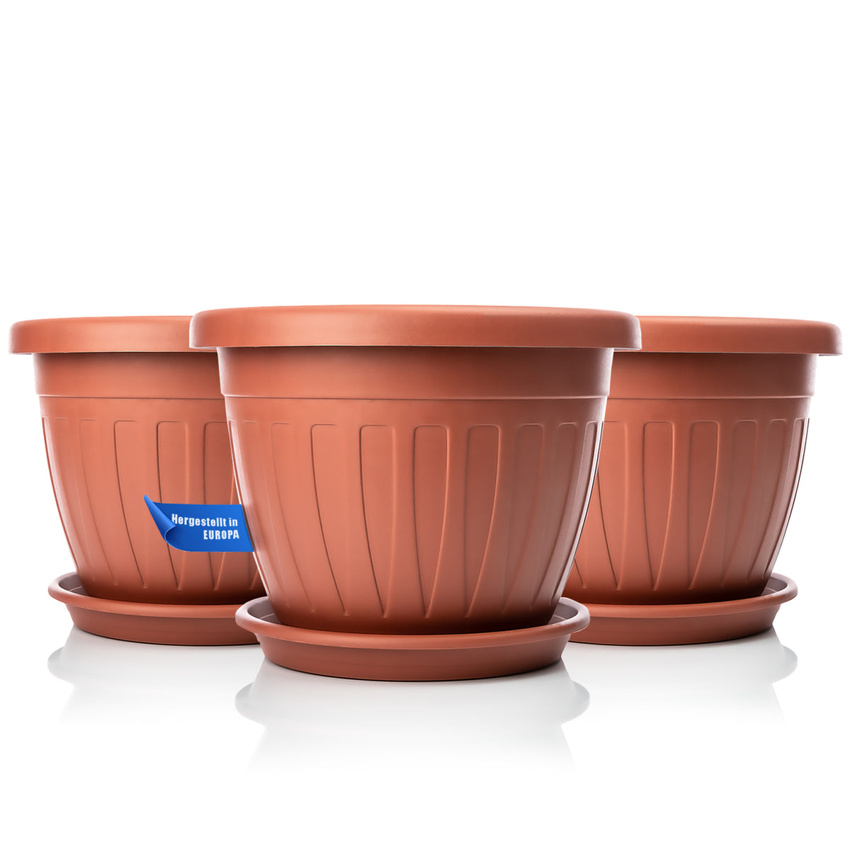 BigDean 3X Blumentopf mit Untersetzer rund ø50xH38 cm Terracotta - wetterfester Pflanzkübel - Wasserablauf UV-beständig aus bruchsicherem Kunststoff - Innen + Außen geeignet - Made in Europe image 5