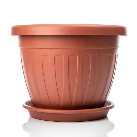 BigDean 3X Blumentopf mit Untersetzer rund ø50xH38 cm Terracotta - wetterfester Pflanzkübel - Wasserablauf UV-beständig aus bruchsicherem Kunststoff - Innen + Außen geeignet - Made in Europe image 2