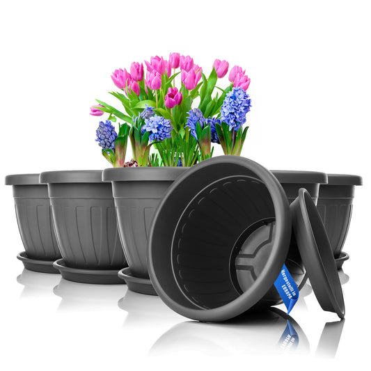 6x Blumentopf mit passendem Untersetzer rund ø33xH25 cm anthrazit wetterfest UV-beständig 1