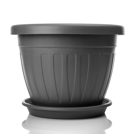 BigDean 6X Blumentopf mit Untersetzer rund ø50xH38 cm anthrazit - wetterfester Pflanzkübel - Wasserablauf UV-beständig aus bruchsicherem Kunststoff - Innen + Außen geeignet - Made in Europe image 2