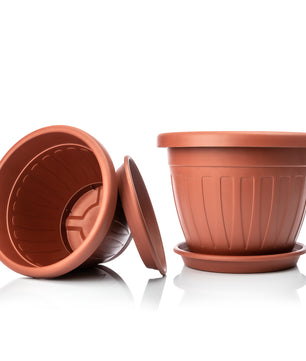6x Blumentopf mit passendem Untersetzer rund ø40xH31 cm terracotta wetterfest UV-beständig 6