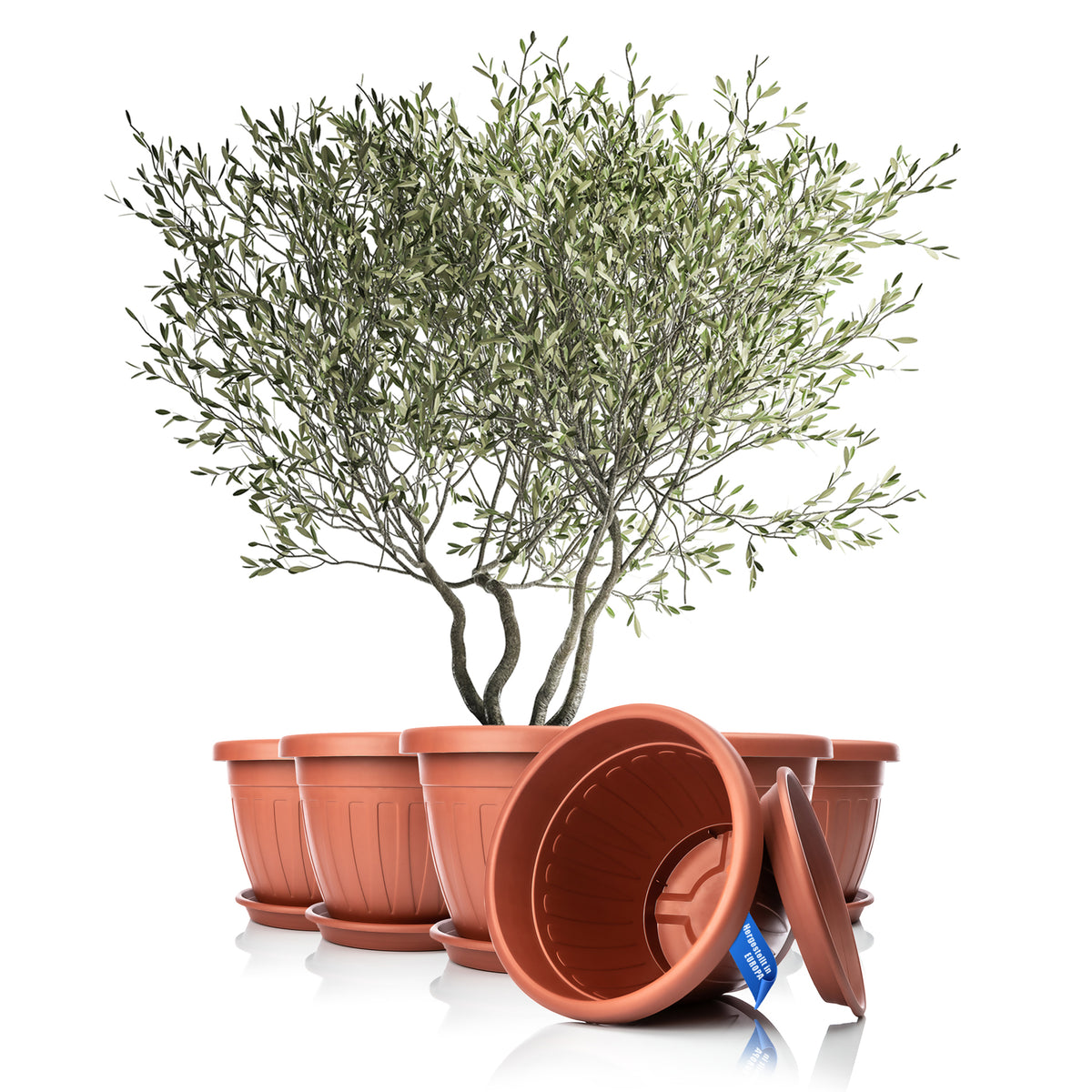 BigDean 6X Blumentopf mit Untersetzer rund ø50xH38 cm Terracotta - wetterfester Pflanzkübel - Wasserablauf UV-beständig aus bruchsicherem Kunststoff - Innen + Außen geeignet - Made in Europe image 1
