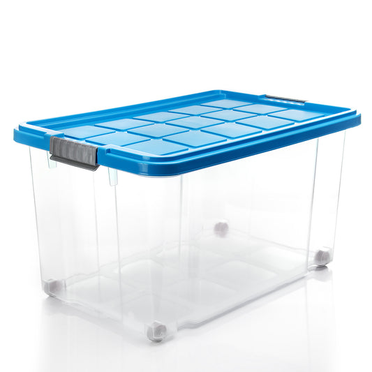 BigDean 4 Stück 60 L Aufbewahrungsbox mit Deckel groß azurblau - stapelbare robuste Box - rollbare Stapelbox mit festen Klickverschlüssen - Made in Germany image 2