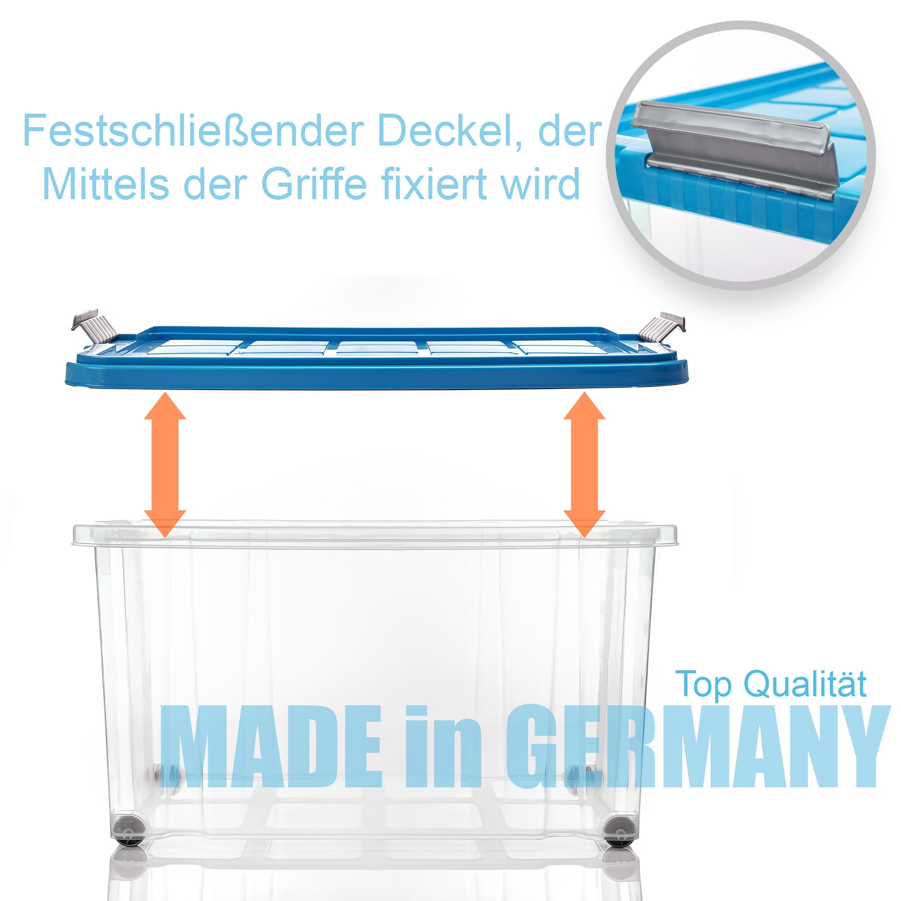 4x 60 L Aufbewahrungsbox mit Deckel groß rollbar azurblau - stabile & robuste Box  5