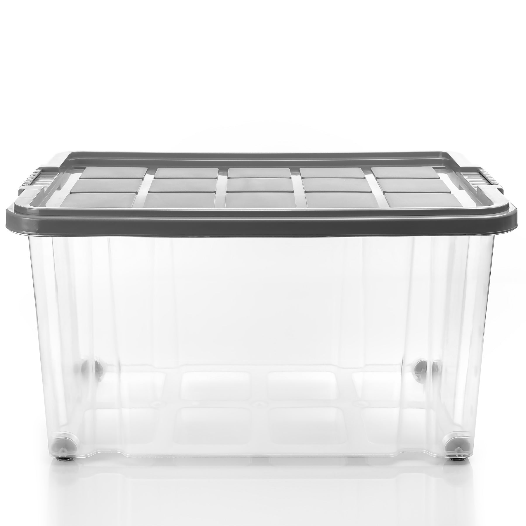 BigDean 2 Stück 60 L Aufbewahrungsbox mit Deckel groß stahlgrau - stapelbare robuste Box rollbare Stapelbox mit festen Klickverschlüssen - Made in Germany image 4