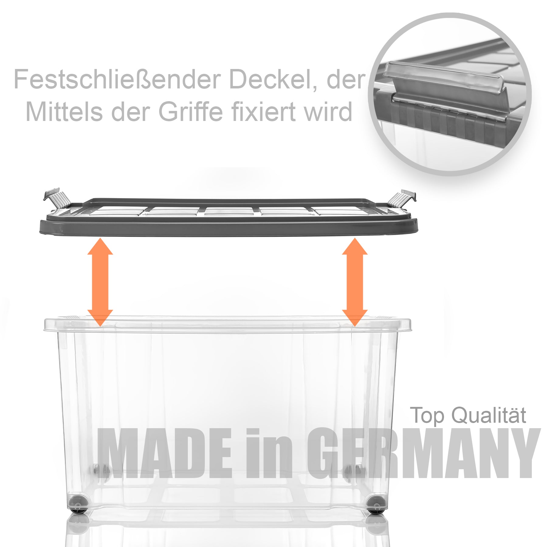 BigDean 2 Stück 60 L Aufbewahrungsbox mit Deckel groß stahlgrau - stapelbare robuste Box rollbare Stapelbox mit festen Klickverschlüssen - Made in Germany image 5