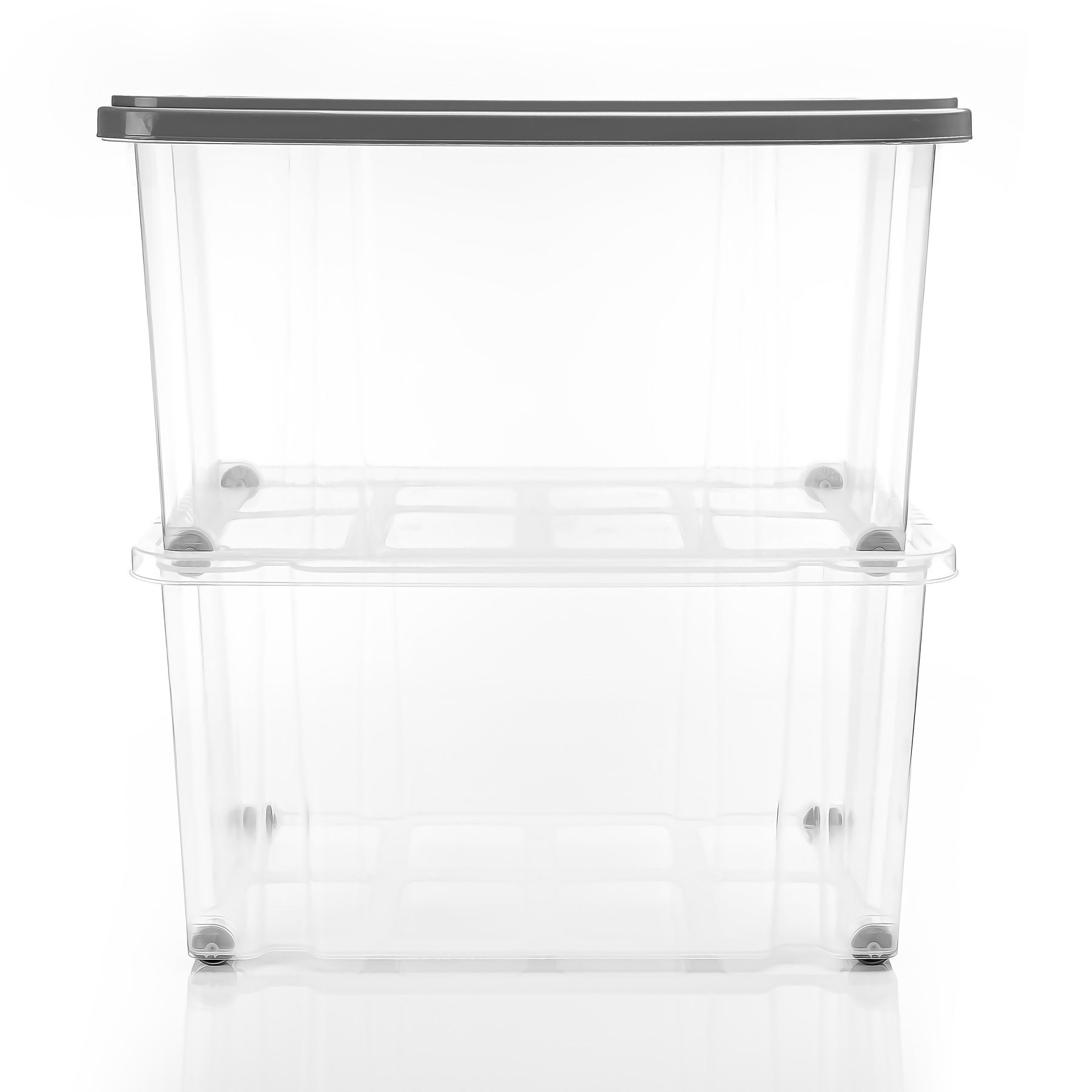 BigDean 2 Stück 60 L Aufbewahrungsbox mit Deckel groß stahlgrau - stapelbare robuste Box rollbare Stapelbox mit festen Klickverschlüssen - Made in Germany image 6