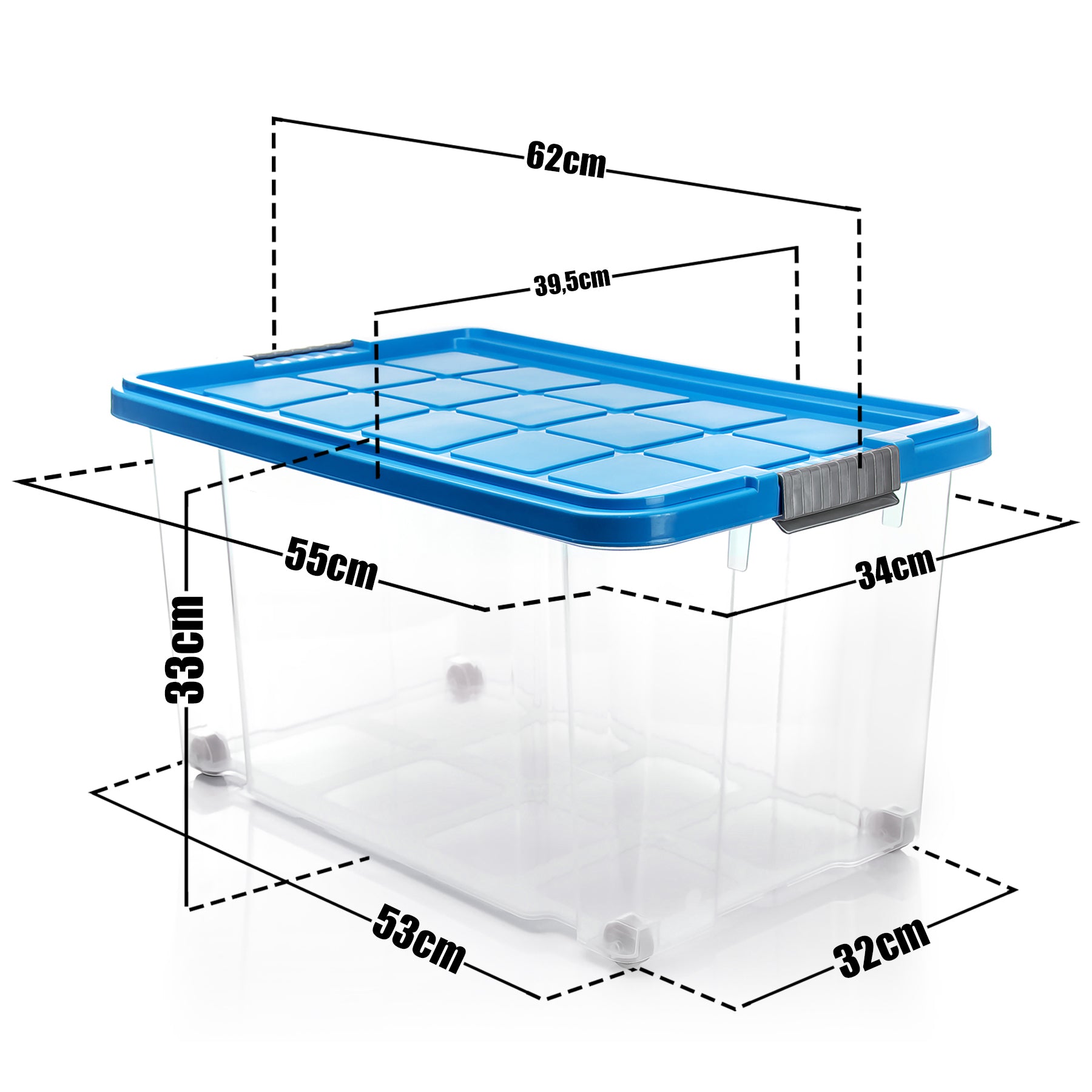 4x 60 L Aufbewahrungsbox mit Deckel groß rollbar azurblau - stabile & robuste Box  3