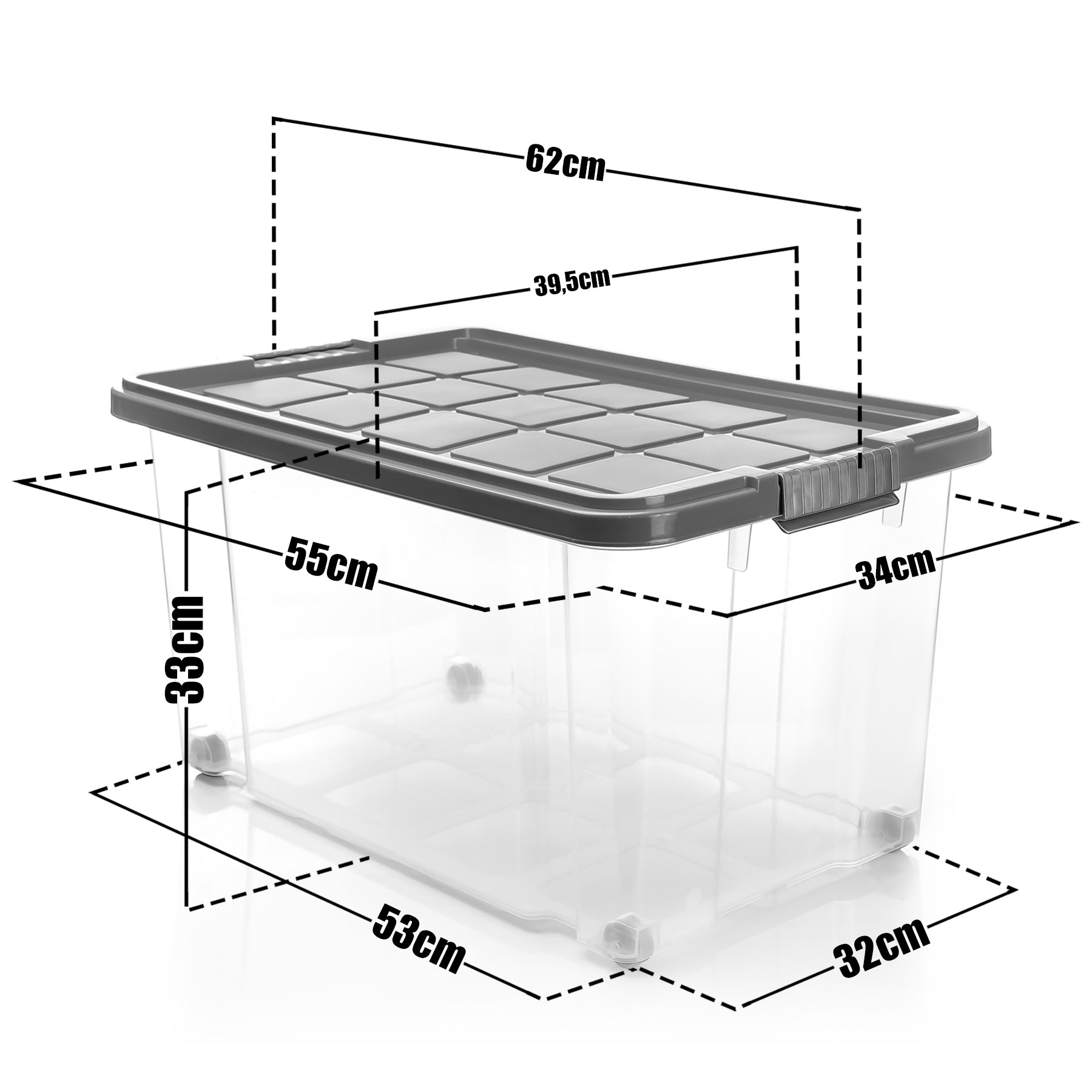 BigDean 2 Stück 60 L Aufbewahrungsbox mit Deckel groß stahlgrau - stapelbare robuste Box rollbare Stapelbox mit festen Klickverschlüssen - Made in Germany image 3