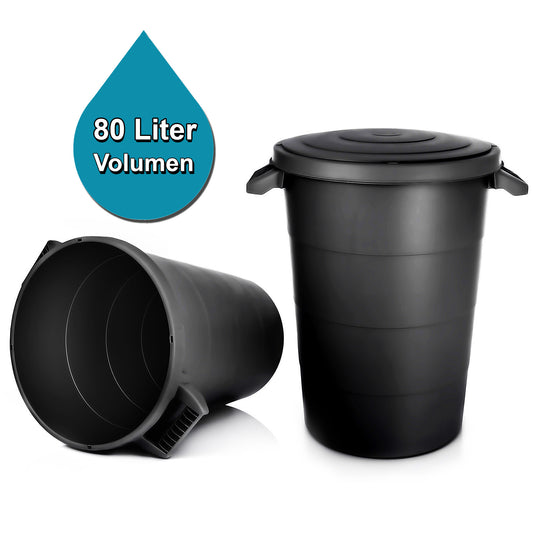 Universaltonne mit Deckel + 2 Tragegriffen 80 L SCHWARZ wetterfest Mülltonne Regentonne 2