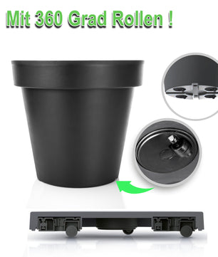 2x Blumentopf XXL ø60 cm classic anthrazit + 360 Grad Rollen verschließbarer Wasserablauf 2
