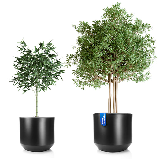 BigDean 2er Set Blumentopf ø 46 + 58 cm anthrazit mit herausnehmbaren Innentopf - wetterfester Blumenkübel aus bruchsicherem Kunststoff - Pflanzkübel groß Außen & Innen geeignet image 1