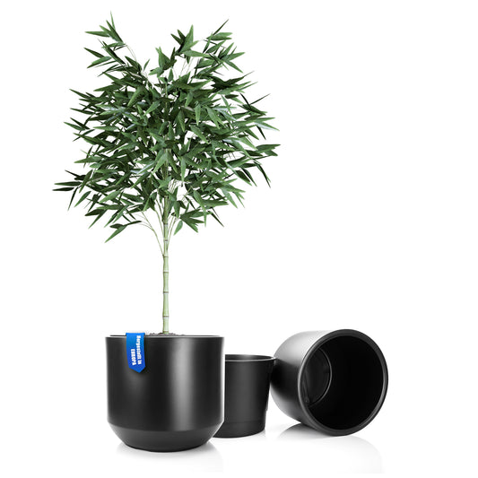 BigDean 2X Blumentopf Style ø 46 cm anthrazit mit herausnehmbaren Innentopf - wetterfester Blumenkübel aus bruchsicherem Kunststoff - Pflanzkübel groß Außen & Innen geeignet image 1