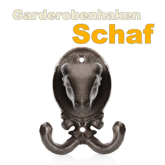 BigDean 4 Stück Garderobenhaken Schaf aus robusten Gusseisen anthrazit (BxH) 8,5x10cm 2