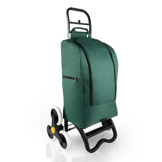 E BigDean Einkaufstrolley mit Treppensteiger-Funktion, Kühlfach & 6 großen Rädern - 40L faltbar grün - Einkaufswagen Einkaufsroller Kühltasche Einkaufstasche Treppensteiger