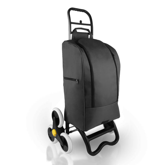 E BigDean Einkaufstrolley mit Treppensteiger-Funktion, Kühlfach & 6 großen Rädern - 40L faltbar schwarz - Einkaufswagen Einkaufsroller Kühltasche Einkaufstasche Treppensteiger