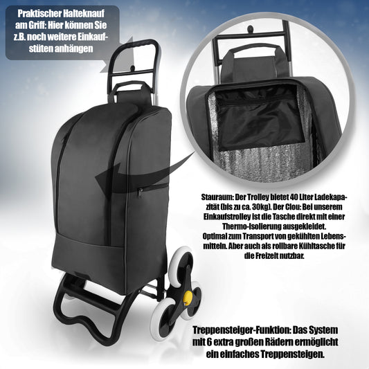Einkaufstrolley Treppensteiger Kühltrolley Schwarz 40L 2