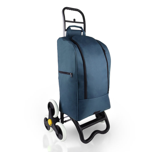 E BigDean Einkaufstrolley mit Treppensteiger-Funktion, Kühlfach & 6 großen Rädern - 40L faltbar blau - Einkaufswagen Einkaufsroller Kühltasche Einkaufstasche Treppensteiger