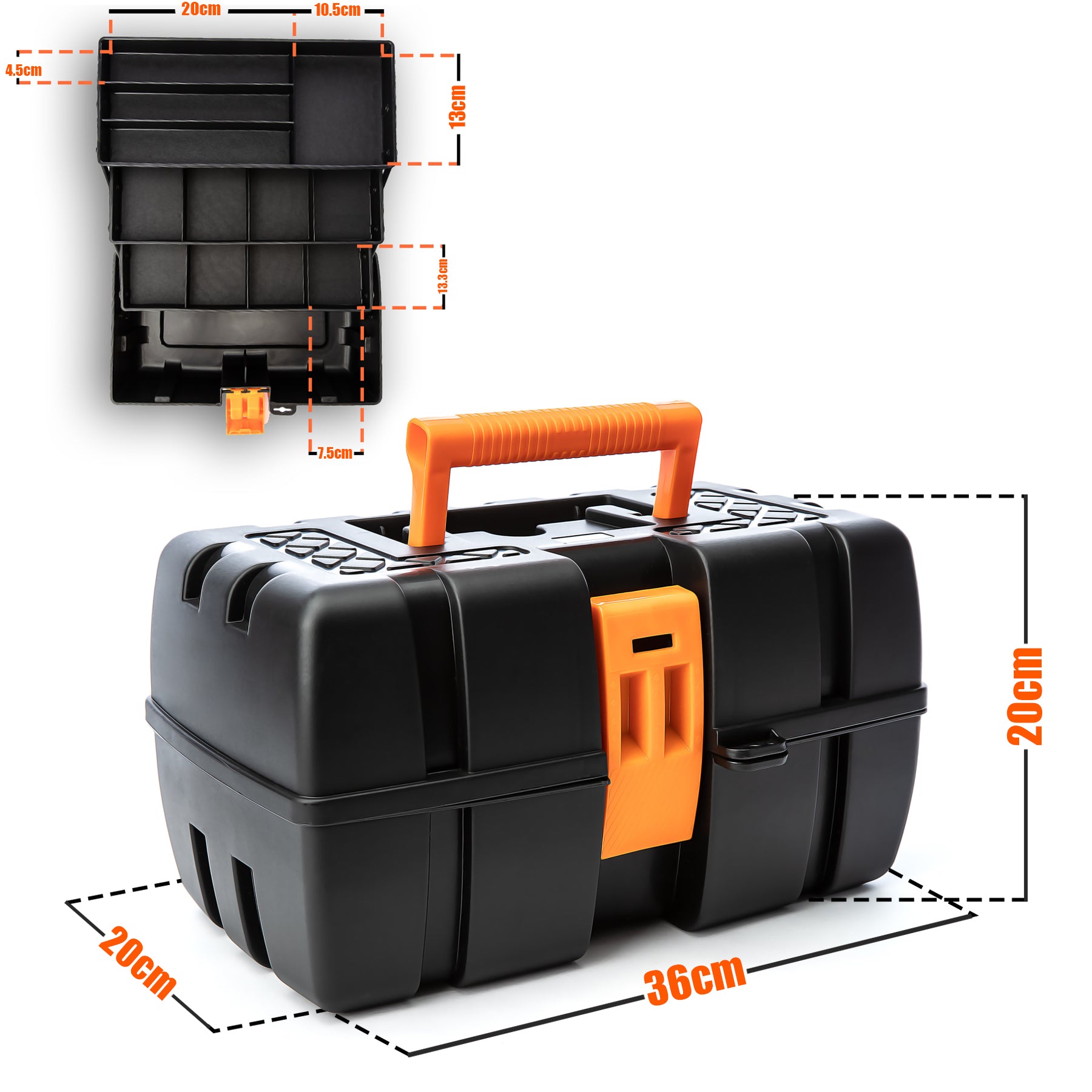 Werkzeugkiste groß mit 3 Laden Werkzeugkoffer leer 36x20x20 cm auch als Angelbox geeignet 6