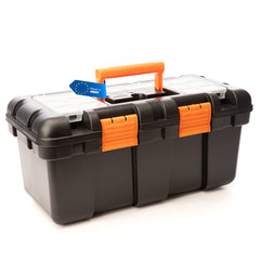 Werkzeugkoffer leer - 51x25x23cm - aus schlagfestem Kunststoff - Werkzeugkiste mit Innenablage - auch als Angelbox geeignet - Werkzeugkasten für Heim- & Handwerker - Made in EU