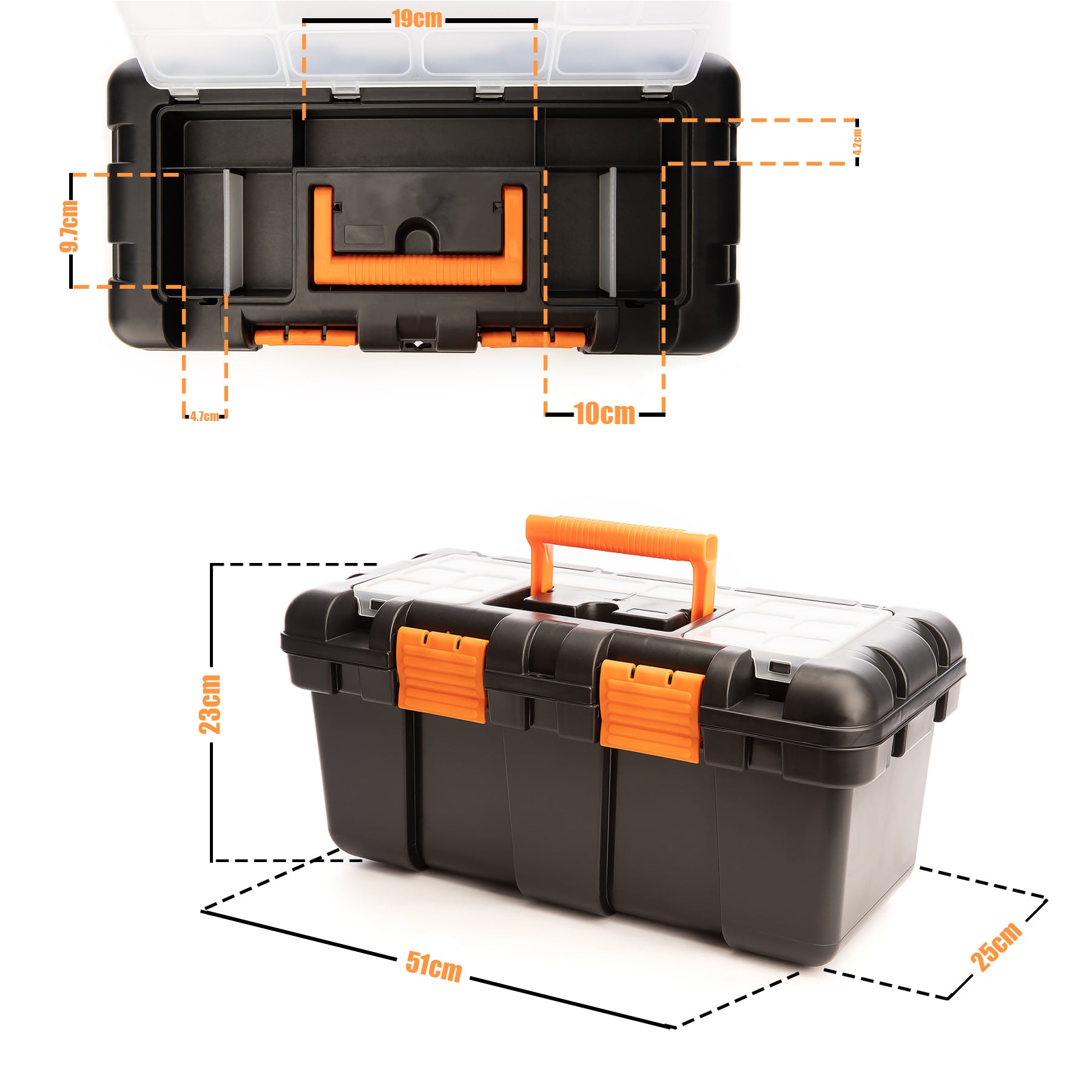 BigDean Werkzeugkoffer leer - 51x25x23cm - aus schlagfestem Kunststoff - Werkzeugkiste mit Innenablage - auch als Angelbox geeignet - Werkzeugkasten für Heim- & Handwerker - Made in EU 4