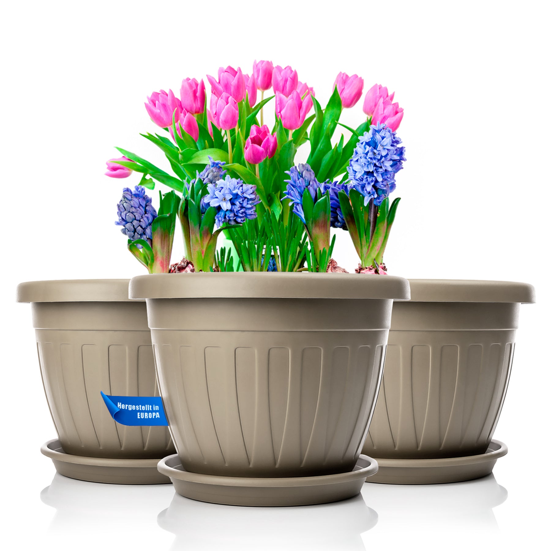 3x Blumentopf mit Untersetzer rund ø33xH25 cm Mokka/braun - wetterfester Pflanzkübel 1