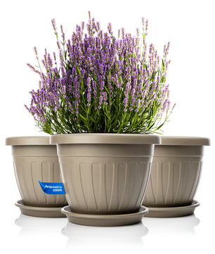 3x Blumentopf mit Untersetzer rund ø40xH31 cm Mokka/braun - wetterfester Pflanzkübel - Wasse