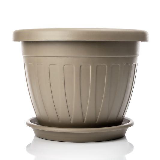 BigDean 6x Blumentopf mit Untersetzer rund ø50xH38 cm Mokka/braun - wetterfester Pflanzkübel - Wasserablauf UV-beständig aus bruchsicherem Kunststoff - Innen + Außen geeignet - Made in Europe image 2