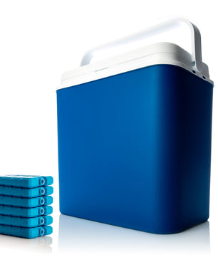 Kühlbox 24 Liter blau/weiß inkl. 6 Kühlakkus - Bis zu 14 Std. Kühlung - Kühltasche für unterwegs