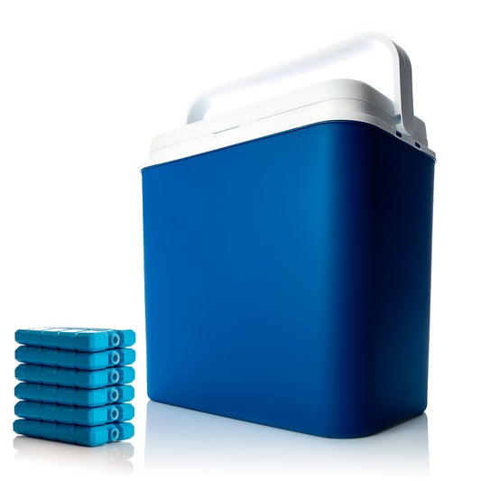 Kühlbox 24 Liter blau/weiß inkl. 6 Kühlakkus - Bis zu 14 Std. Kühlung - Kühltasche für unterwegs 2