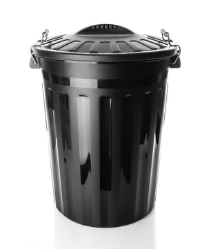 BigDean wetterfeste Universaltonne mit Deckel Schwarz und 2 Tragegriffen + Clip Verschluss auch als Mülltonne – Regentonne und Futtertonne geeignet für Indoor + Outdoor geeignet - Made in Europe