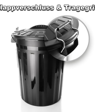 BigDean 2 Stück wetterfeste Universaltonne Schwarz mit Deckel und 2 Tragegriffen + Clip Verschluss – 3