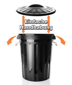 BigDean 2 Stück wetterfeste Universaltonne Schwarz mit Deckel und 2 Tragegriffen + Clip Verschluss – 5