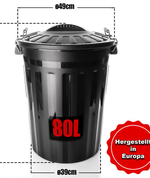 BigDean 2 Stück wetterfeste Universaltonne Schwarz mit Deckel und 2 Tragegriffen + Clip Verschluss – 6