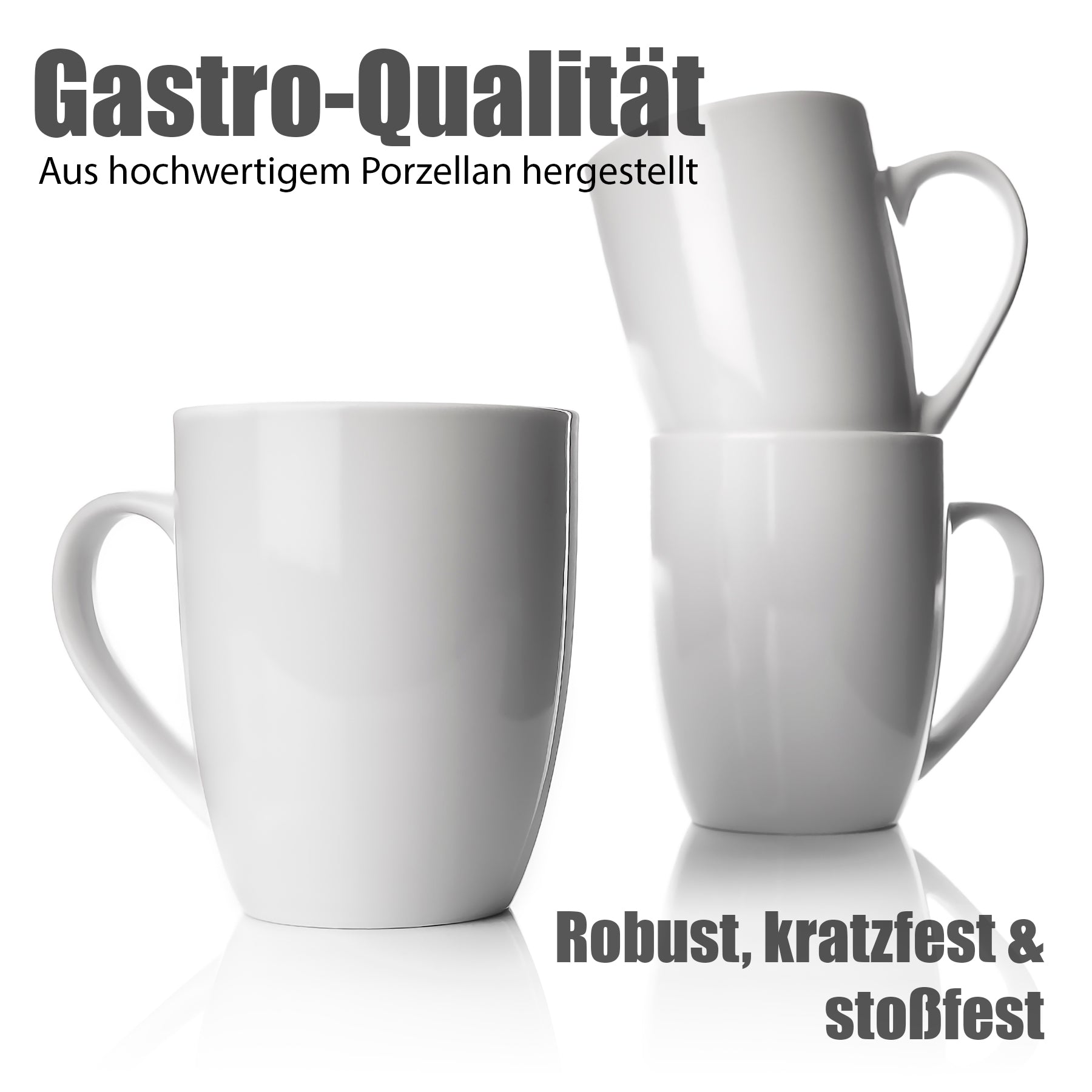 6 Stück Kaffeebecher 300ml aus hochwertigem echtem Porzellan - Kaffeetasse weiß  4