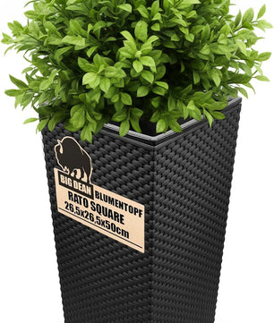 Blumentopf in Rattan-Optik Pflanzkübel mit Einsatz | 26,5 x 26,5 x 50 cm | anthrazit | wetterfest & UV-beständig | aus robustem Kunststoff | für Innen- und Außenbereich