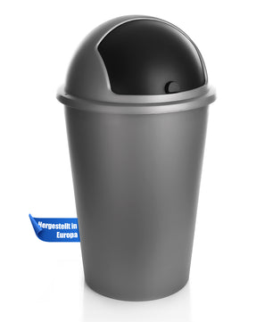 Abfalleimer grau 50 L mit schwarzem Schiebedeckel Ø 25cm x H 68cm – Mülleimer groß