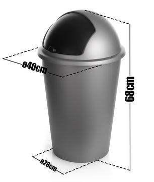 Abfalleimer grau 50 L mit schwarzem Schiebedeckel Ø 25cm x H 68cm – Mülleimer groß 3