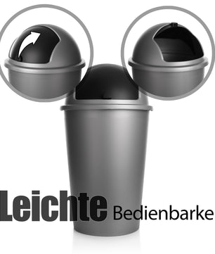 Abfalleimer grau 50 L mit schwarzem Schiebedeckel Ø 25cm x H 68cm – Mülleimer groß 4