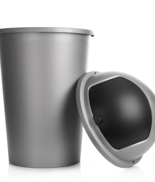 Abfalleimer grau 50 L mit schwarzem Schiebedeckel Ø 25cm x H 68cm – Mülleimer groß 6