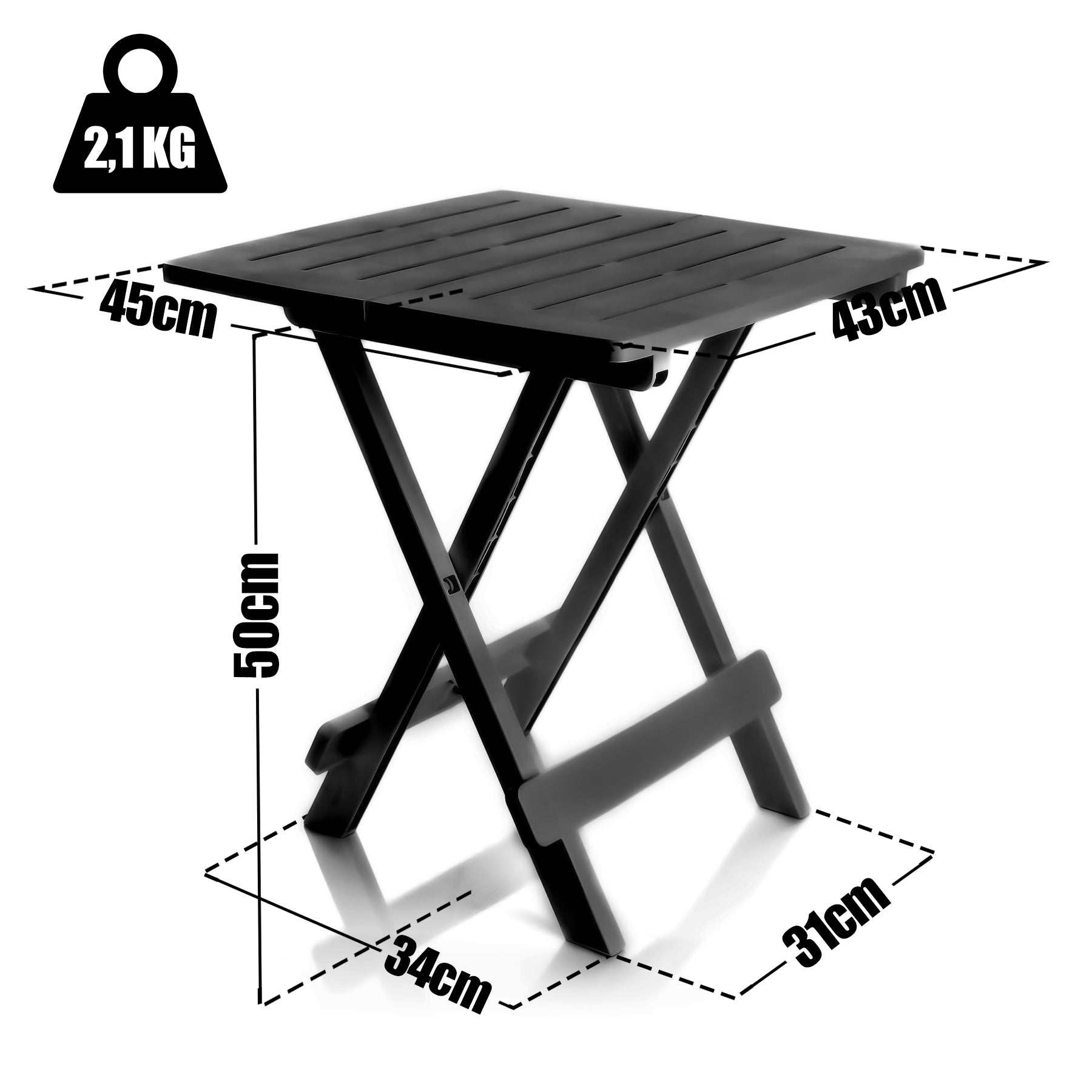Beistelltisch anthrazit aus Kunststoff LxBxH 45x43x50cm – wetterfester Campingtisch - Klappt 3