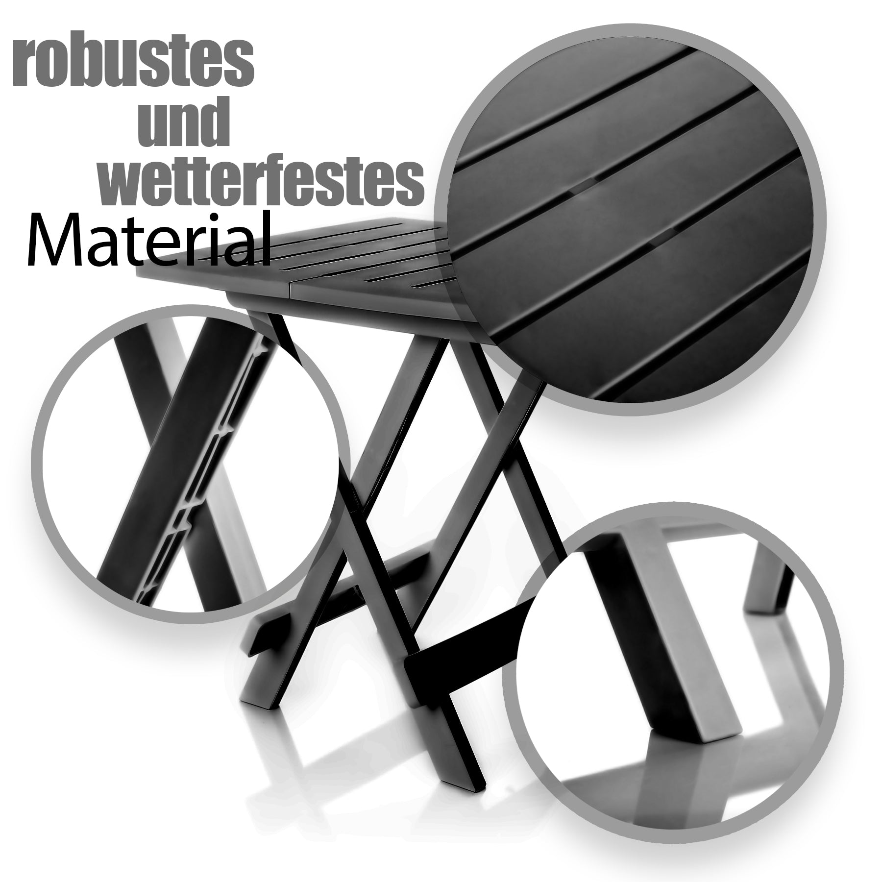 Beistelltisch anthrazit aus Kunststoff LxBxH 45x43x50cm – wetterfester Campingtisch - Klappt 4