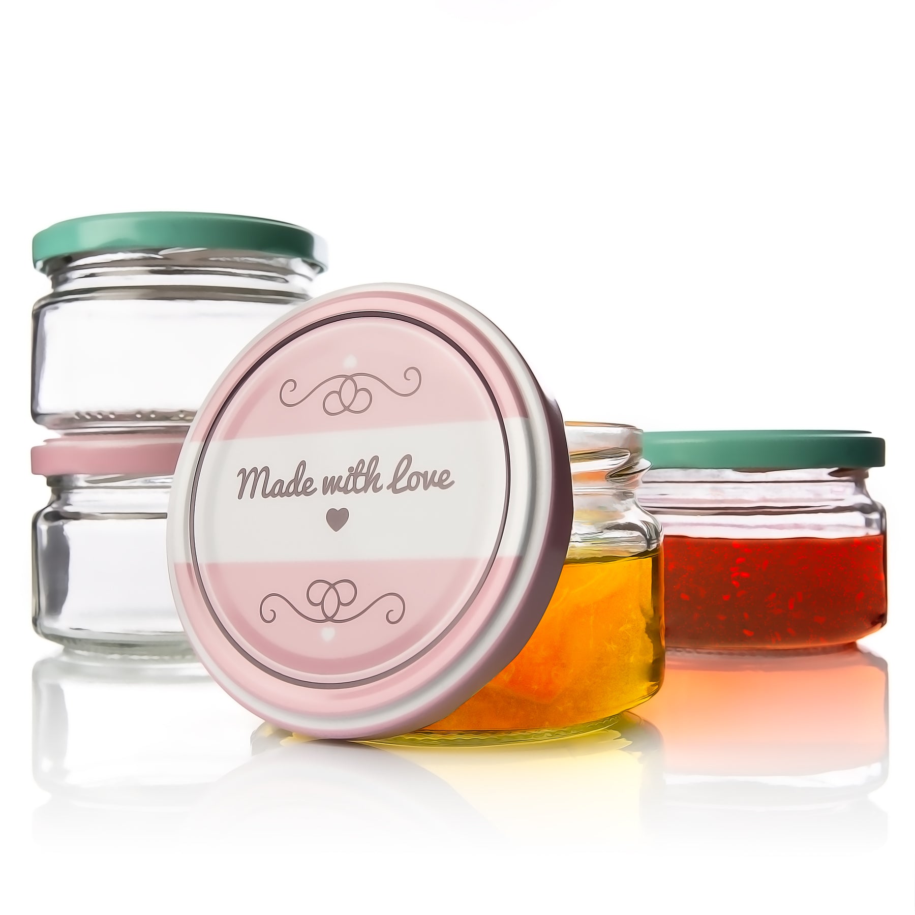 12er Set Einmachgläser mit Deckel in rosa und pastell-grün in made with love Stil - 250ml St 2