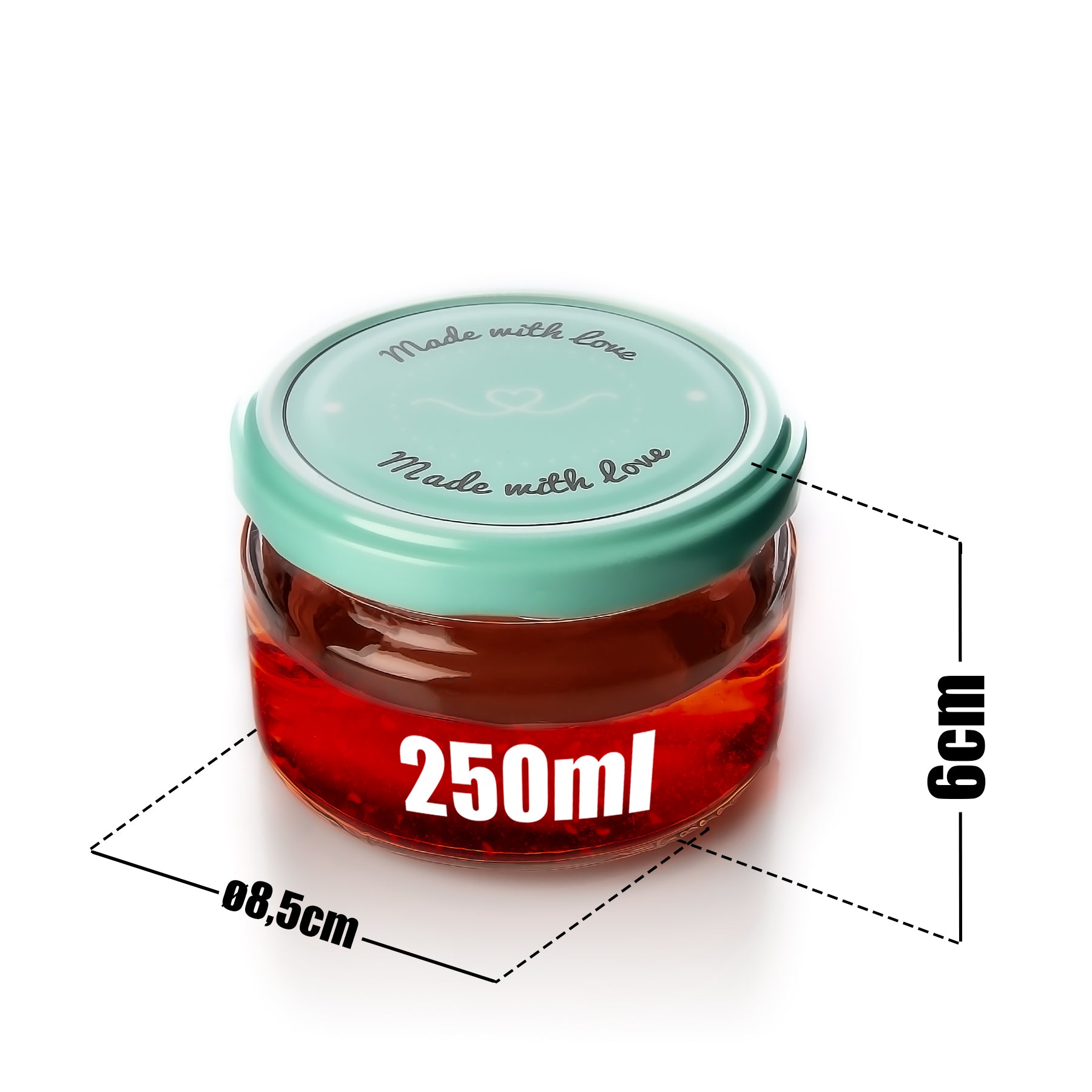 12er Set Einmachgläser mit Deckel in rosa und pastell-grün in made with love Stil - 250ml St 3