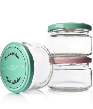 12er Set Einmachgläser mit Deckel in rosa und pastell-grün in made with love Stil - 250ml St 4