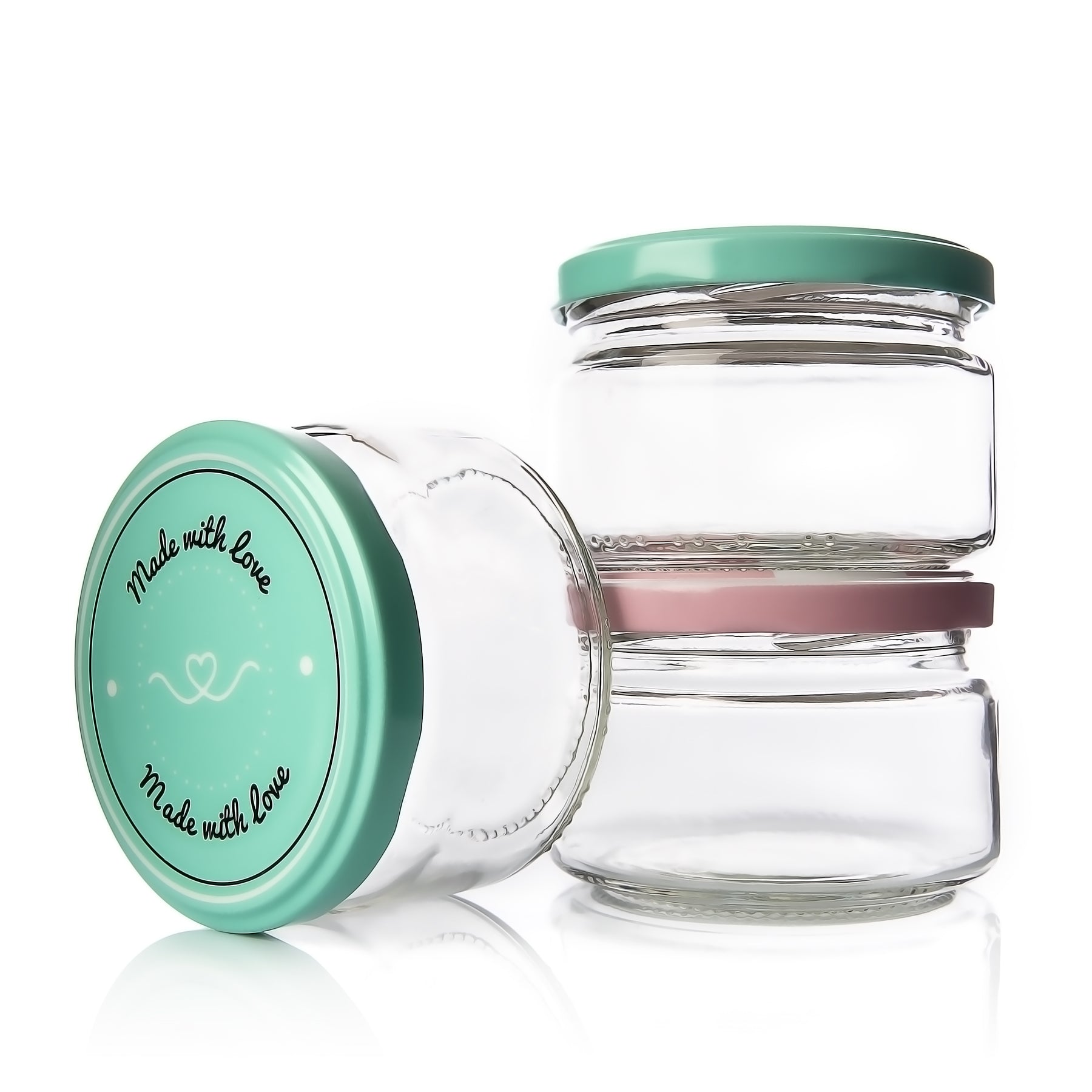 12er Set Einmachgläser mit Deckel in rosa und pastell-grün in made with love Stil - 250ml St 4