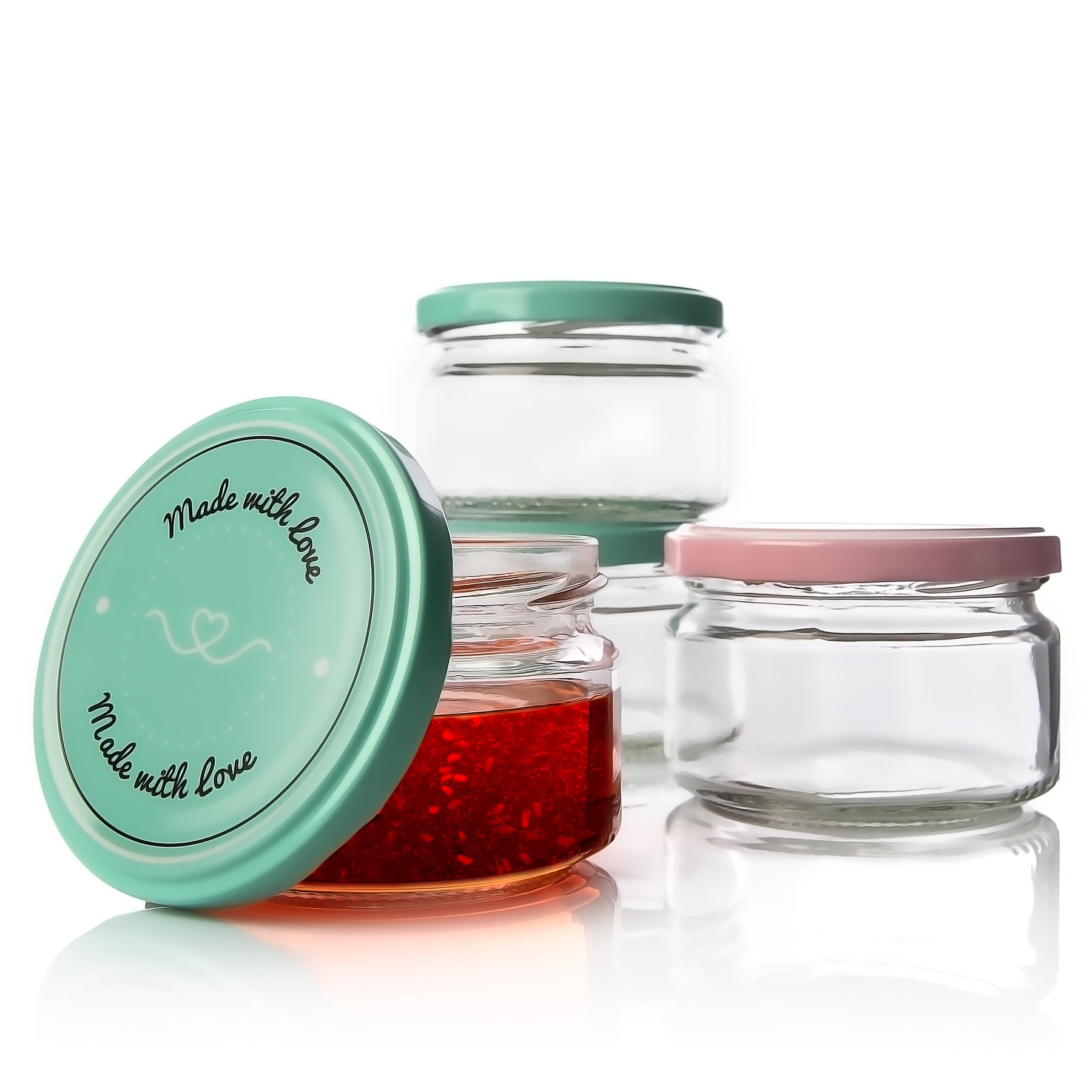 12er Set Einmachgläser mit Deckel in rosa und pastell-grün in made with love Stil - 250ml St 5