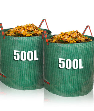 B  BigDean 2 Stück Gartenabfallsack 500L Laubsammler - 150g/m² selbststehend 3 Griffe robust wasserdicht & faltbar - Laubsack groß & stabil Gartensack Grünschnitt Gartenabfall Müllsack für Garten