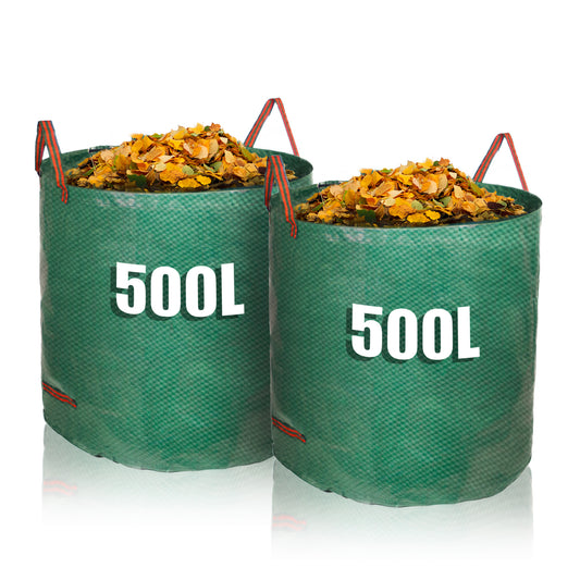 BigDean 2 Stück Gartenabfallsack 500L Laubsammler - 150g/m² selbststehend 3 Griffe robust wasserdicht & faltbar - Laubsack groß & stabil Gartensack Grünschnitt Gartenabfall Müllsack für Garten