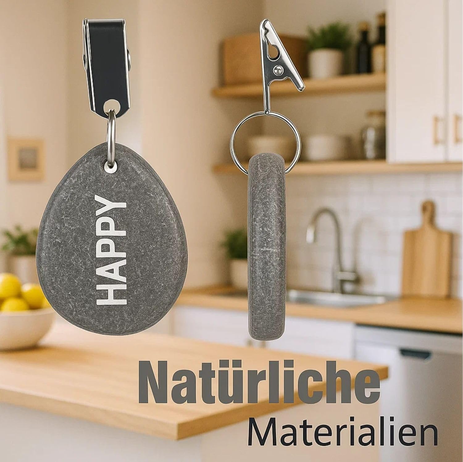 4er Set Tischdeckenbeschwerer aus Naturstein - Mit Stahlclip